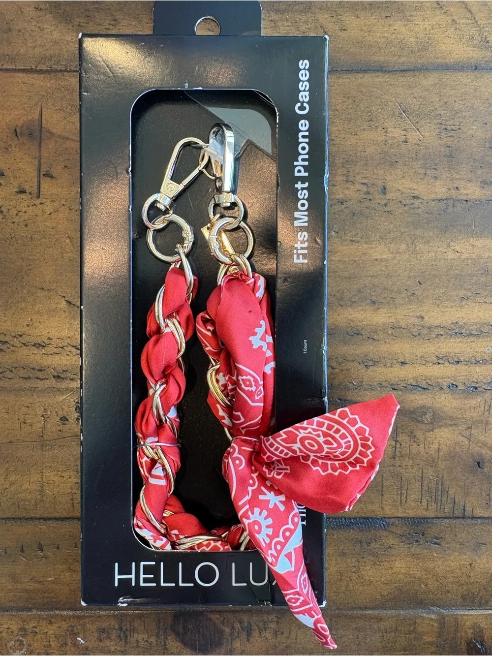 Hello Lux Red Bandana Chain Wristlet Phone Strap